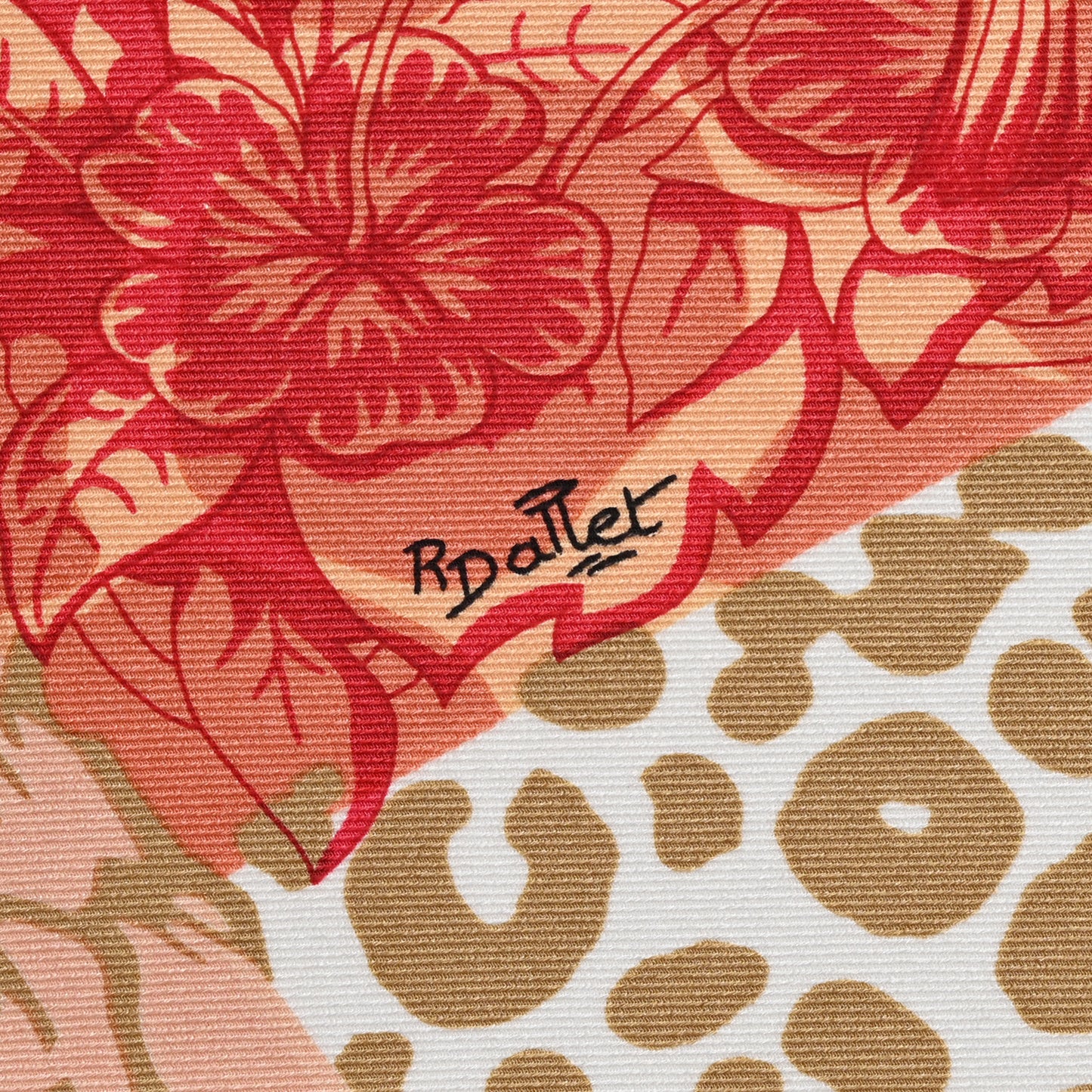 Silk Jungle Love au Tampon Scarf 70 Beige Rose Rouge