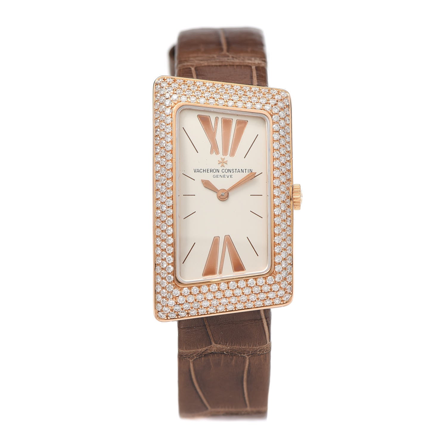 Vacheron Constantin 18K Pink Gold Alligator Diamond Bezel 21mm 1972 Cambree Quartz Watch 25515 1 of 5