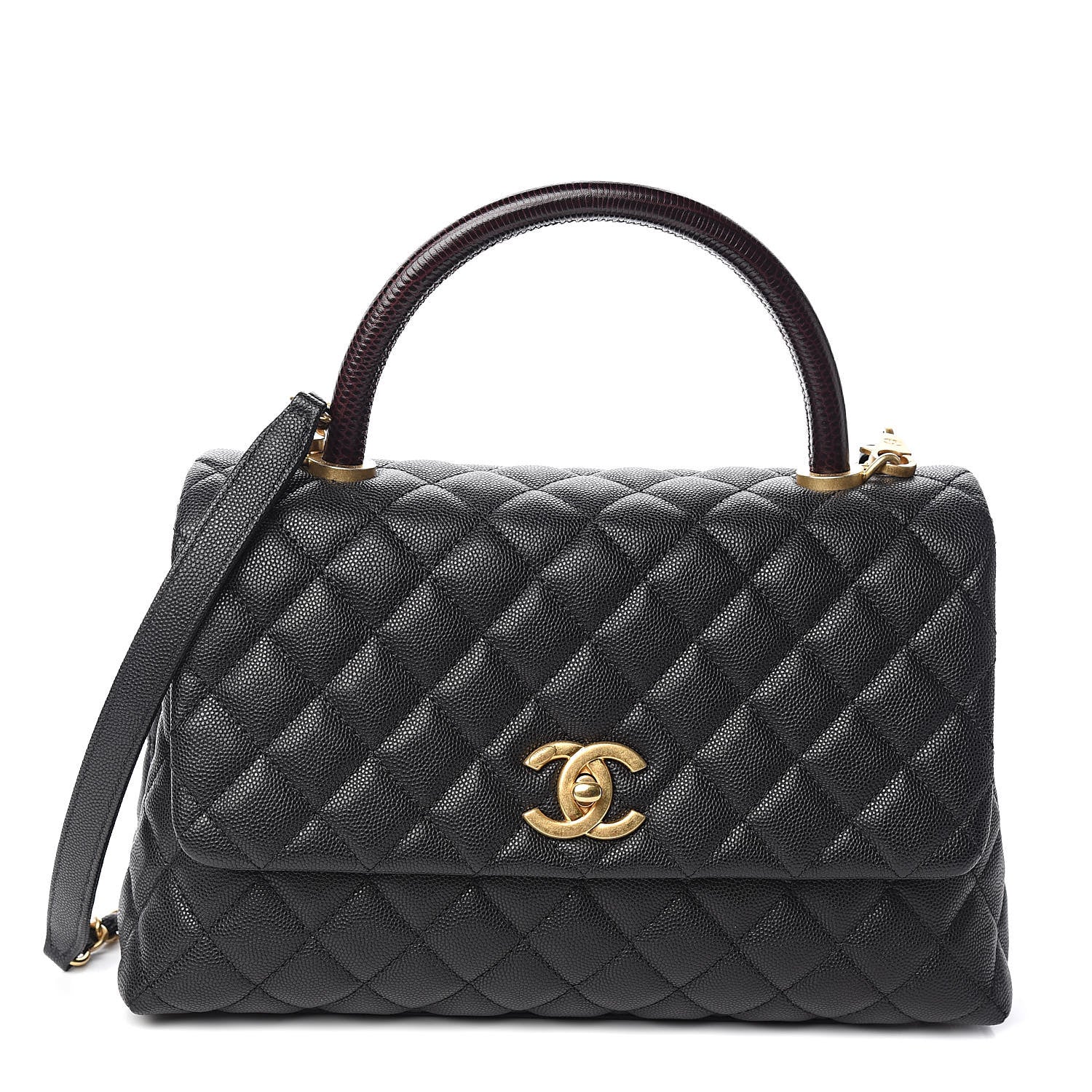 Chanel Caviar Lizard Embossed Quilted Small Coco Handle Flap Black 1 of 11