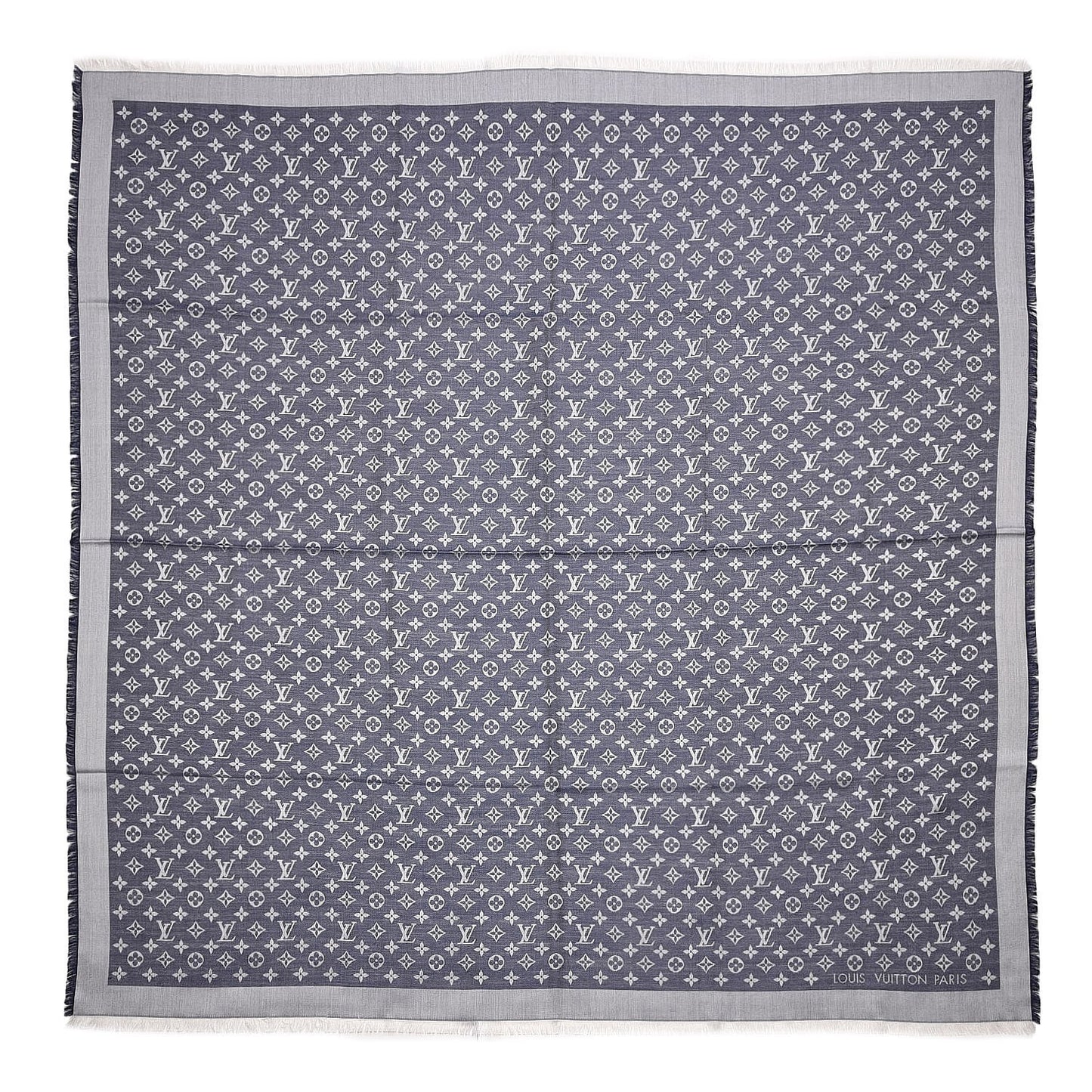 Silk Wool Monogram Denim Shawl Blue