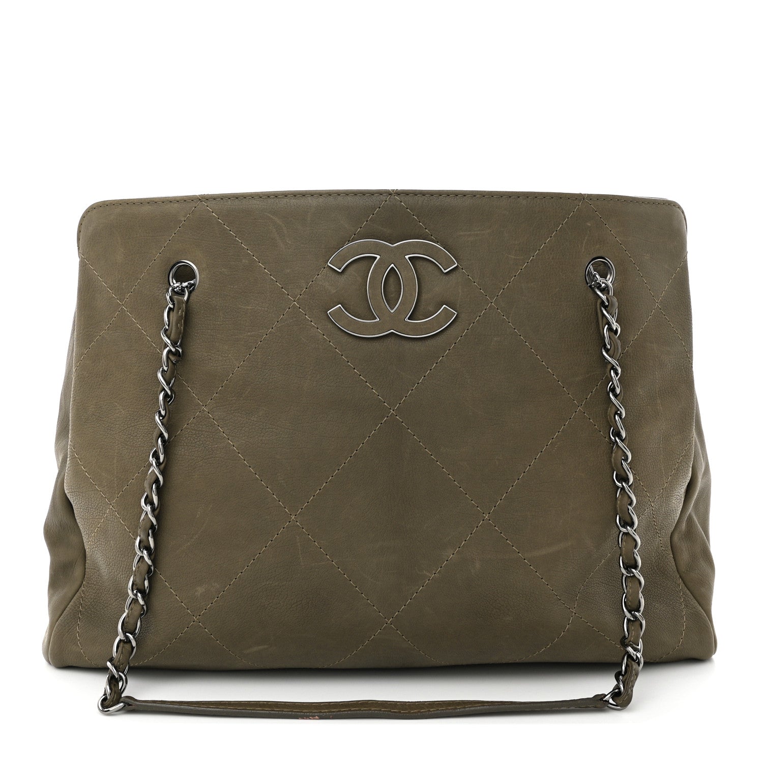Chanel Washed Calfskin Diamond Stitch Large Hamptons Shopping Tote Green 1 of 17