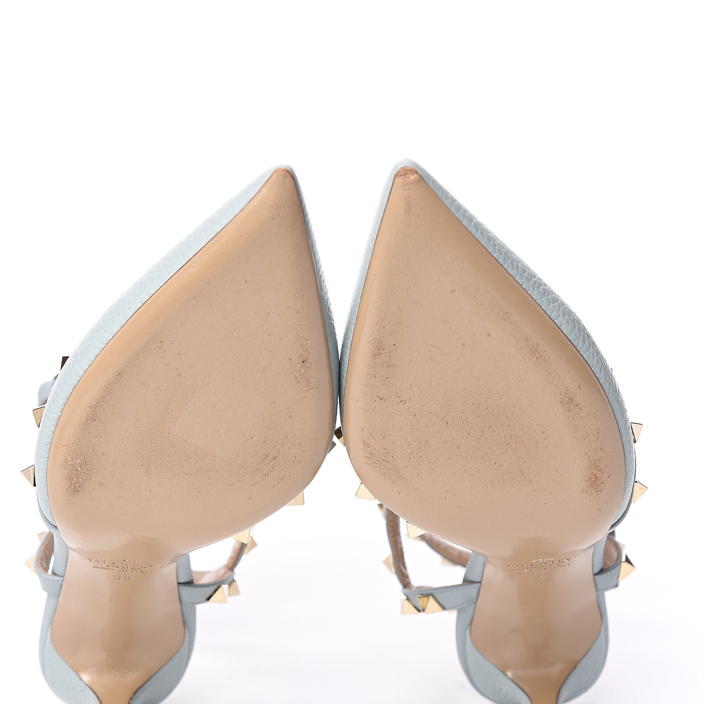 Pebbled Calfskin Rockstud Ankle Strap 65mm Pumps 38 Sky Sorbet