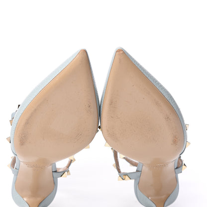 Valentino Garavani Pebbled Calfskin Rockstud Ankle Strap 65mm Pumps 38 Sky Sorbet 6 of 9
