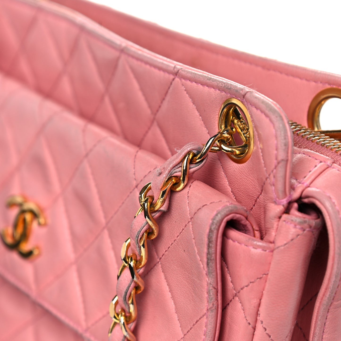 Lambskin Quilted Pocket Flap Shoulder Bag Pink