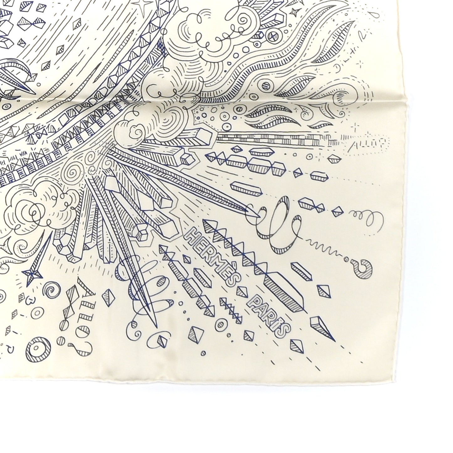 Silk Please Hold The Line Scarf 90 Creme Bleu Gris