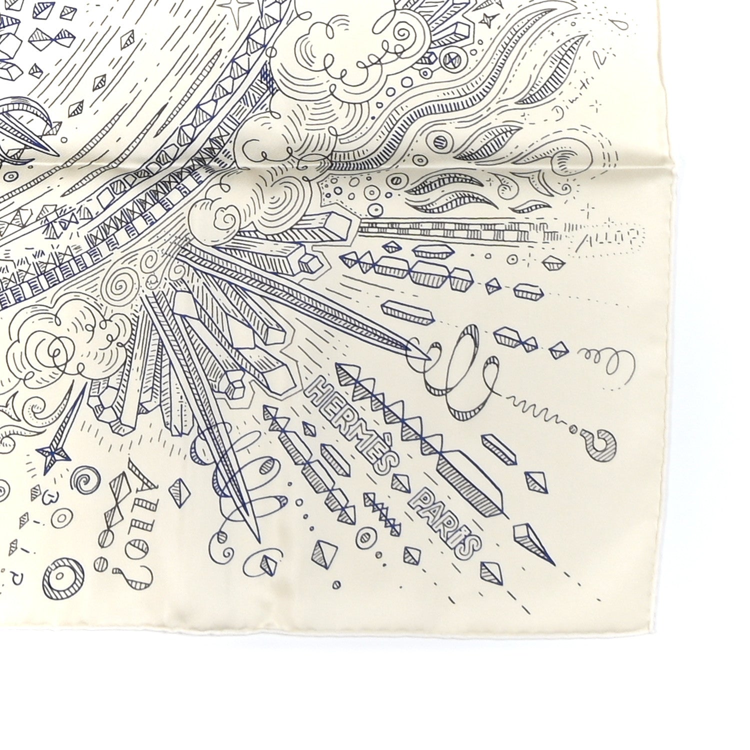 Hermes Silk Please Hold The Line Scarf 90 Creme Bleu Gris 2 of 5
