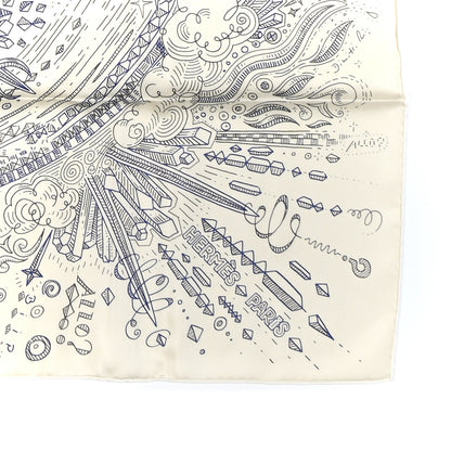 Hermes Silk Please Hold The Line Scarf 90 Creme Bleu Gris 2 of 5
