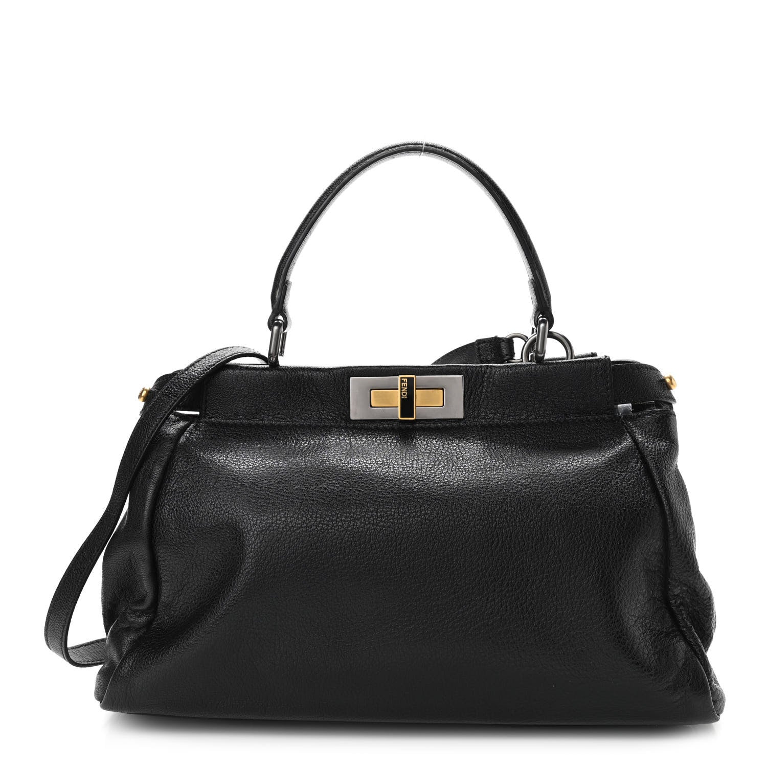 Fendi Goatskin Zucca Medium Peekaboo Iconic Satchel Black Tobacco 1 of 10