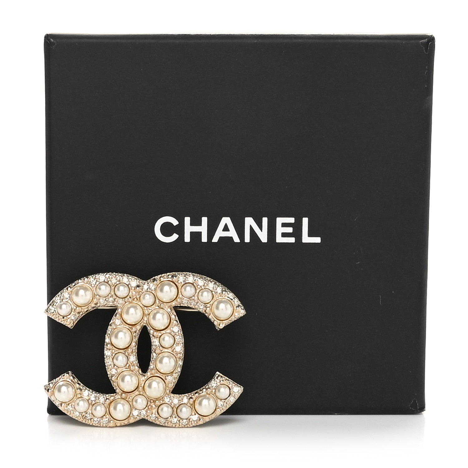Chanel Metal Crystal Graduated Pearl CC Brooch Gold 4 of 4