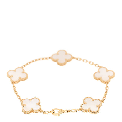 Van Cleef & Arpels 18K Yellow Gold Mother of Pearl 5 Motifs Vintage Alhambra Bracelet 5 of 6