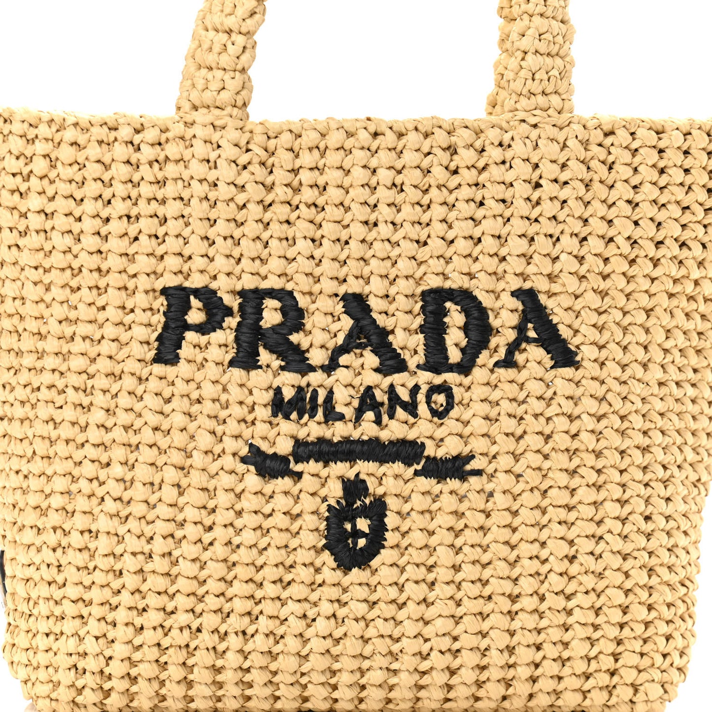 Yarn Raffia Effect Crochet Embroidered Small Logo Tote Naturale
