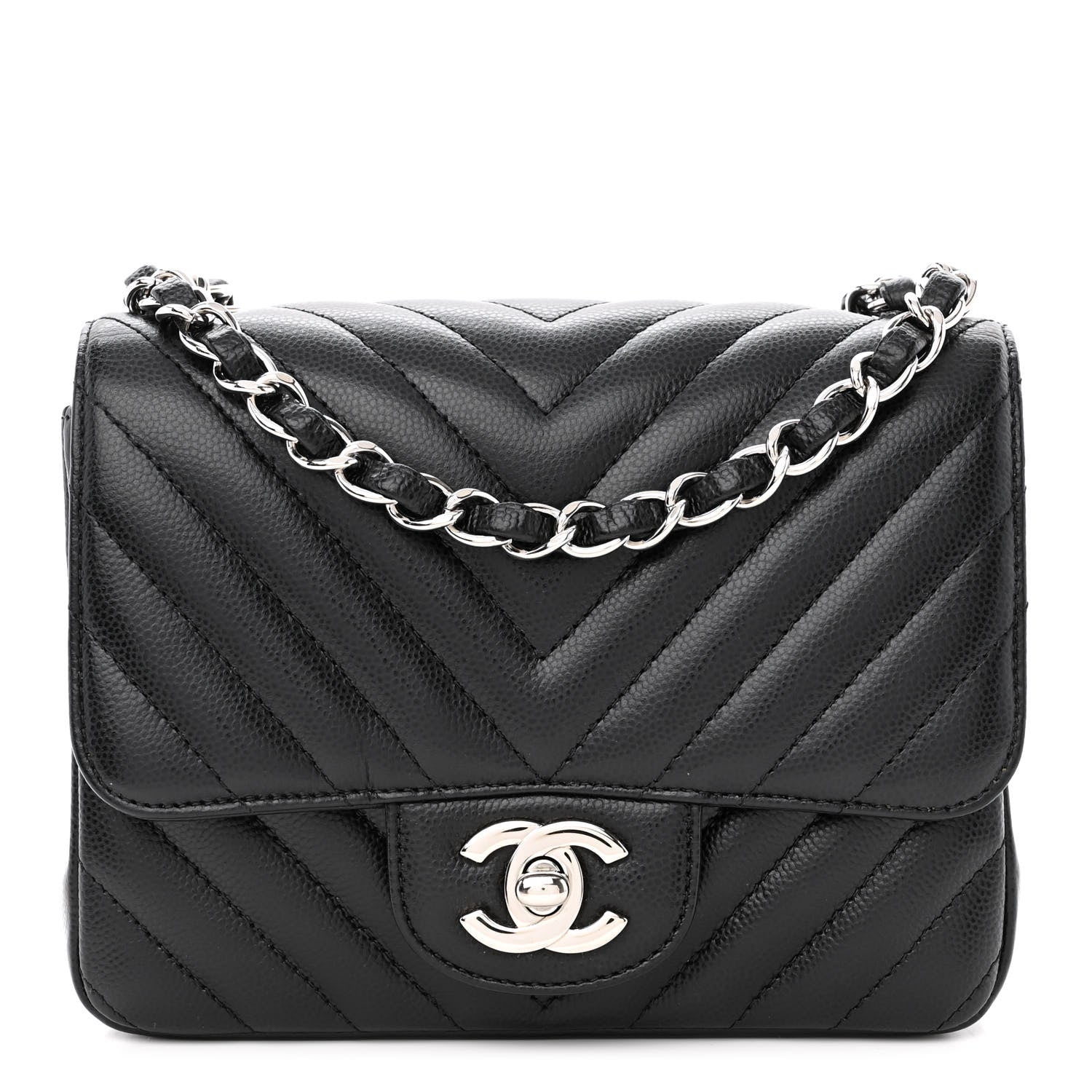 Chanel Caviar Chevron Quilted Mini Square Flap Black 1 of 13