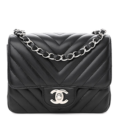 Chanel Caviar Chevron Quilted Mini Square Flap Black 1 of 13