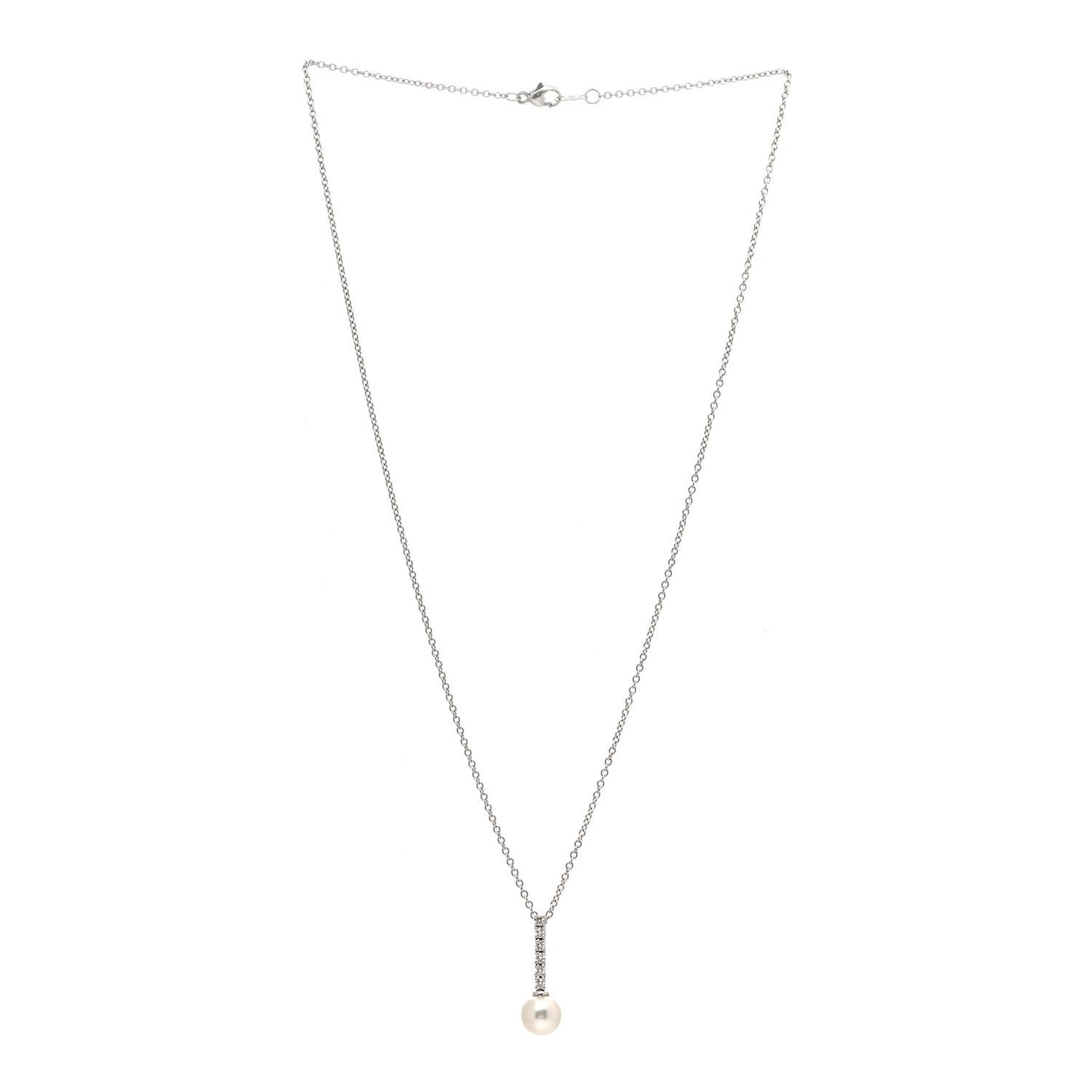18K White Gold Diamond Akoya Pearl 8-8.5mm Drop Pendant Necklace
