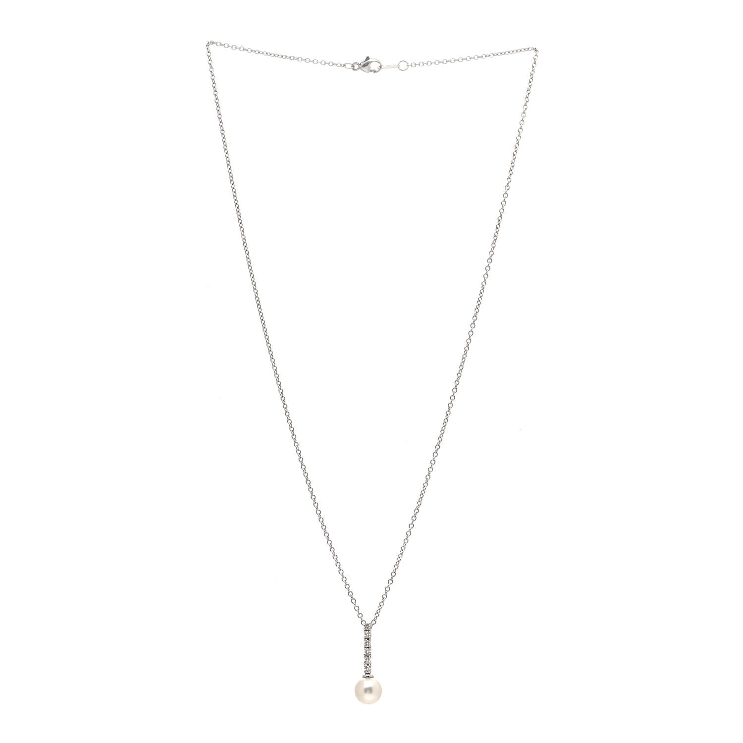 Mikimoto 18K White Gold Diamond Akoya Pearl 8-8.5mm Drop Pendant Necklace 3 of 5
