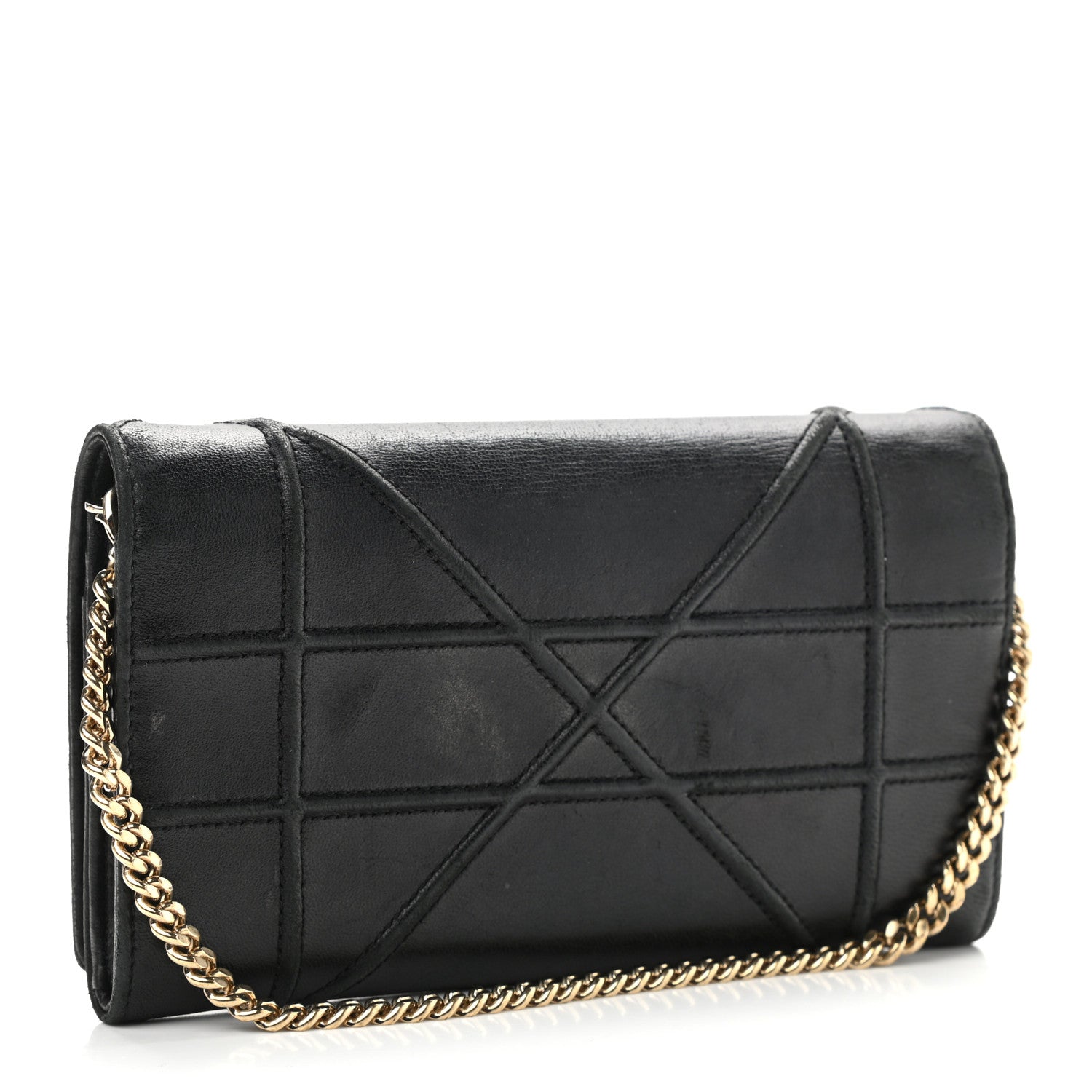 Christian Dior Grained Calfskin Diorama Wallet on Chain Pouch Black 3 of 15