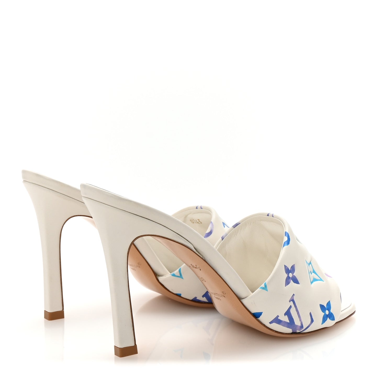 Lambskin Embossed Monogram By The Pool Revival High Heel Mules 38 White Blue Purple