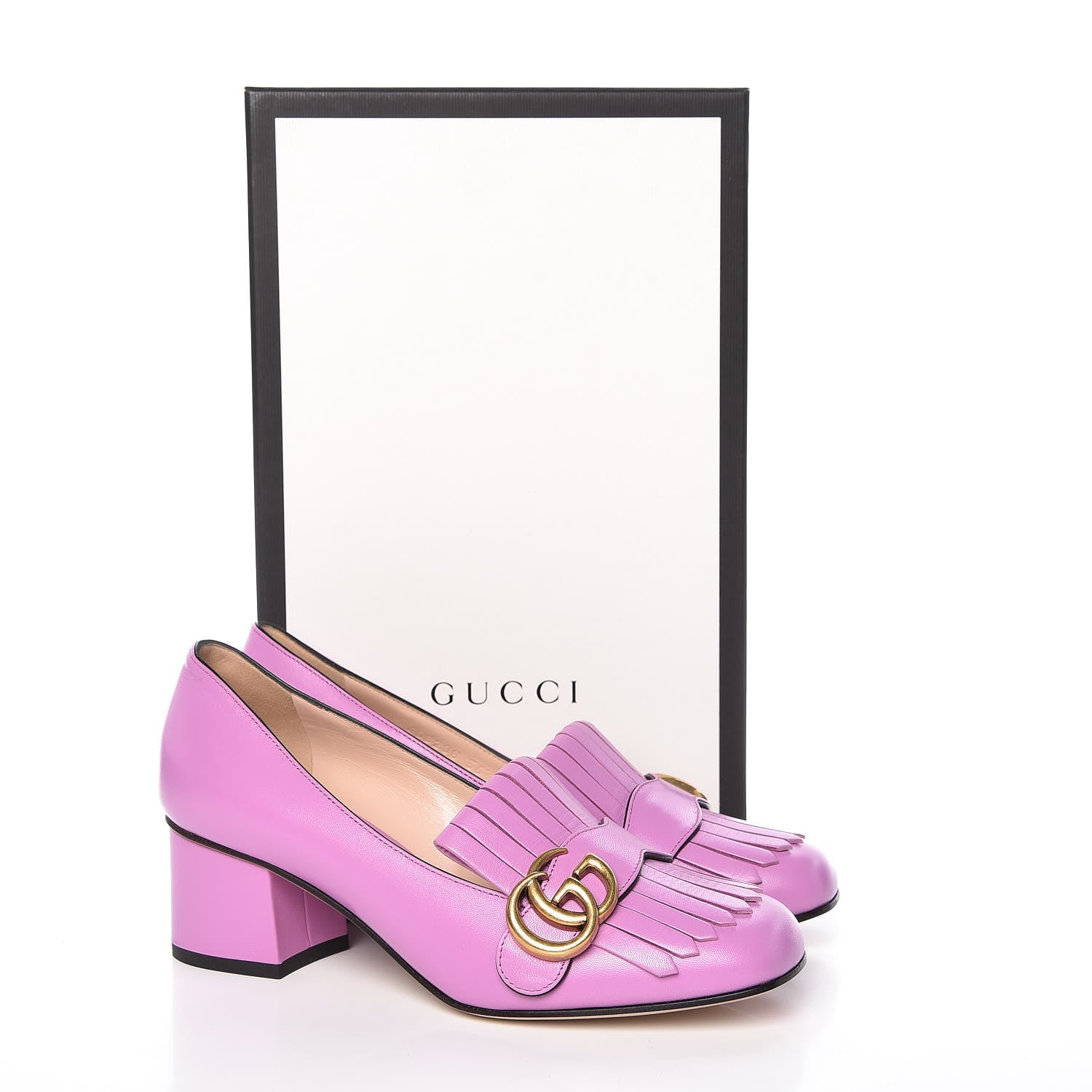 Gucci Malaga Kid GG Marmont Fringe 50mm Loafer Pumps 36.5 Candy Mousse 8 of 8