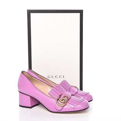 Gucci Malaga Kid GG Marmont Fringe 50mm Loafer Pumps 36.5 Candy Mousse 8 of 8