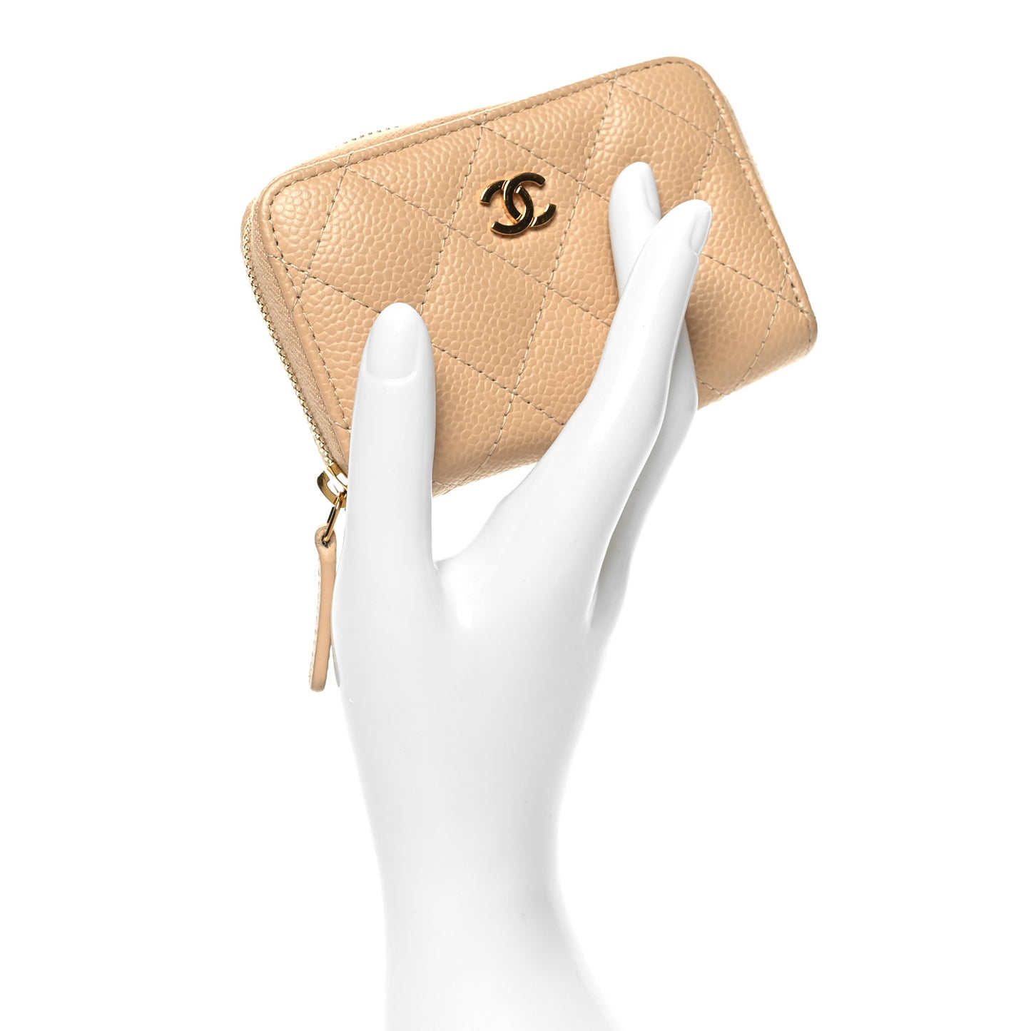 Caviar Quilted Zip Around Coin Purse Beige