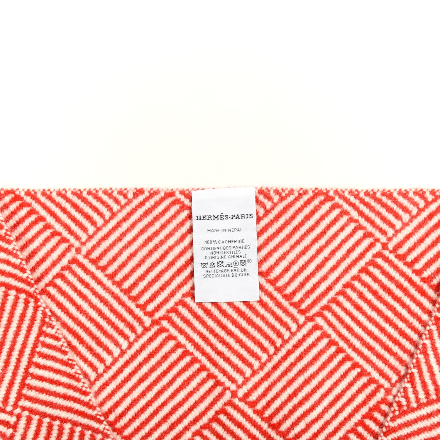 Hermes Cashmere Tile Weave Muffler Rouge Laque Ecru 2 of 3