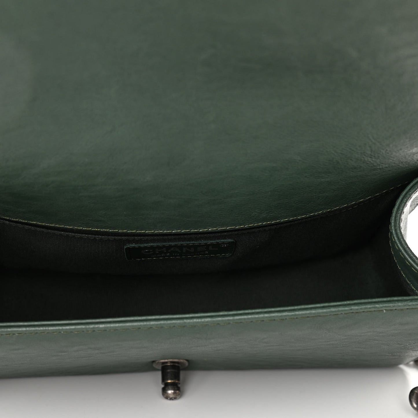 Calfskin Quilted Medium Boy Top Handle Flap Green