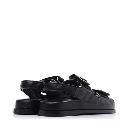 Chanel Lambskin Velcro Dad Sandals 38.5 Black 4 of 9