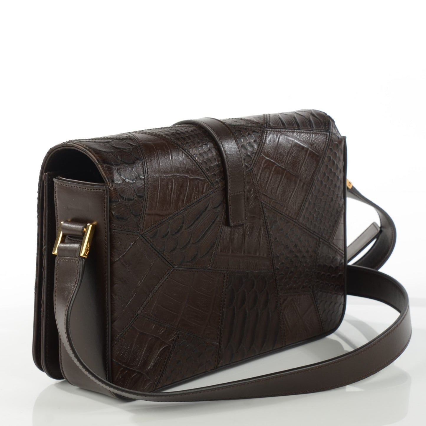 Reptile Calfskin Embossed Patchwork Medium Animal Monogram Universite Bag Brown