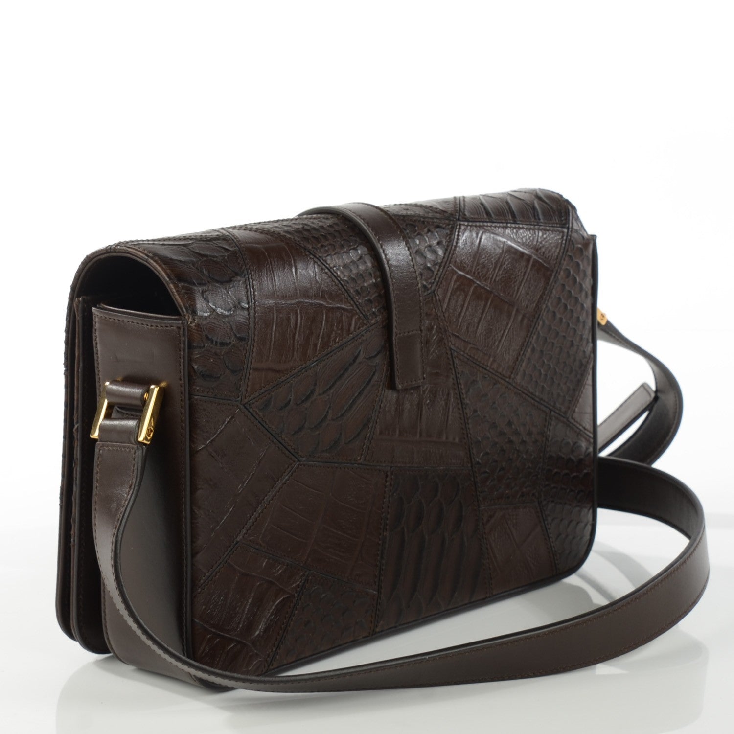 Saint Laurent Reptile Calfskin Embossed Patchwork Medium Animal Monogram Universite Bag Brown 3 of 9
