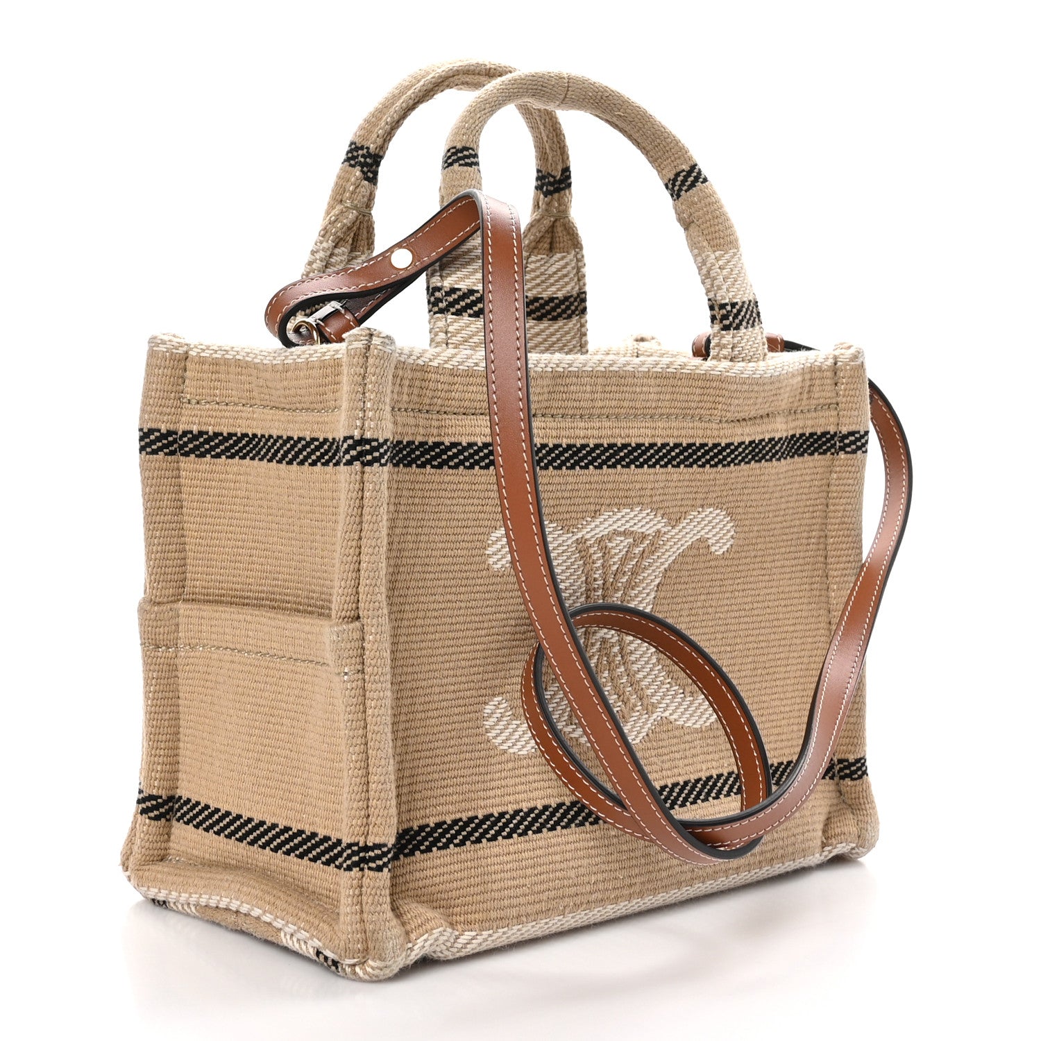 Celine Stripe Triomphe Small Cabas Beige Black 3 of 11