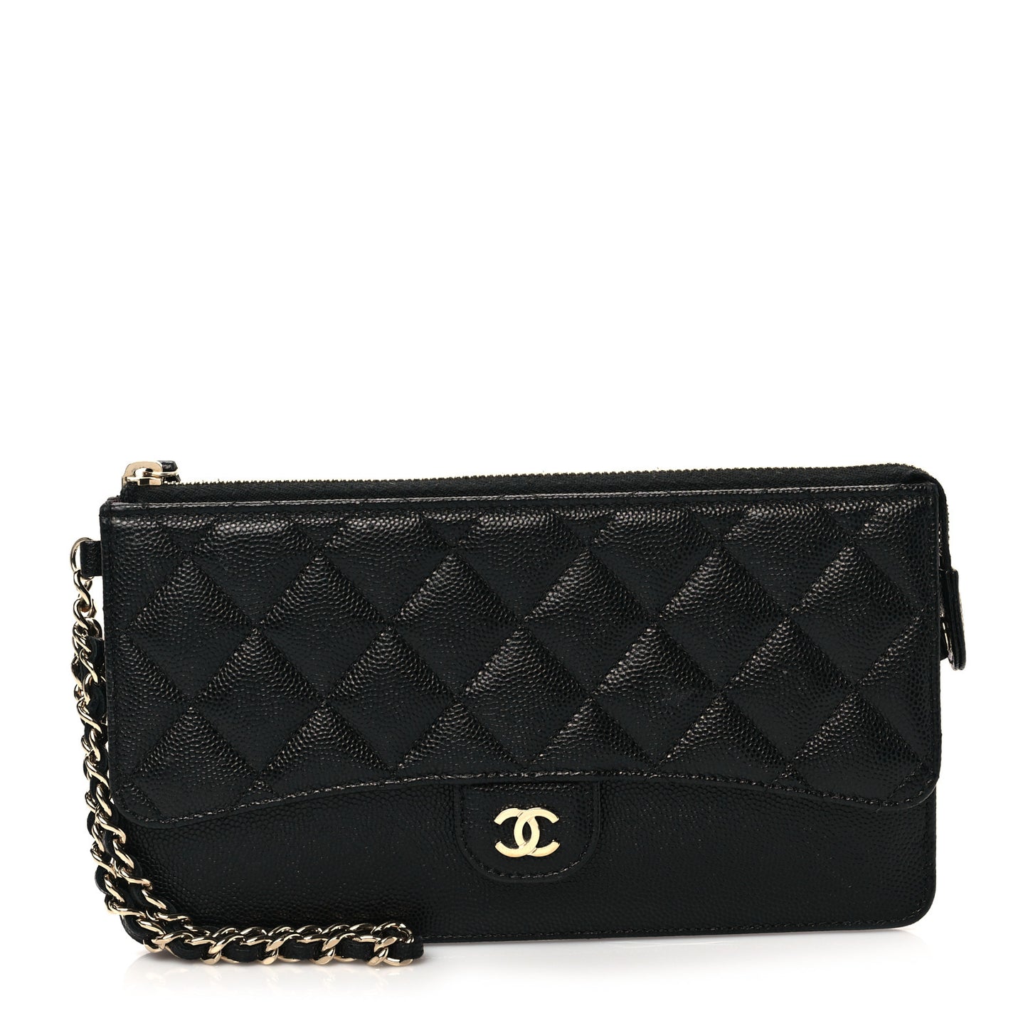 Caviar Quilted Classic Pouch With Handle Black
