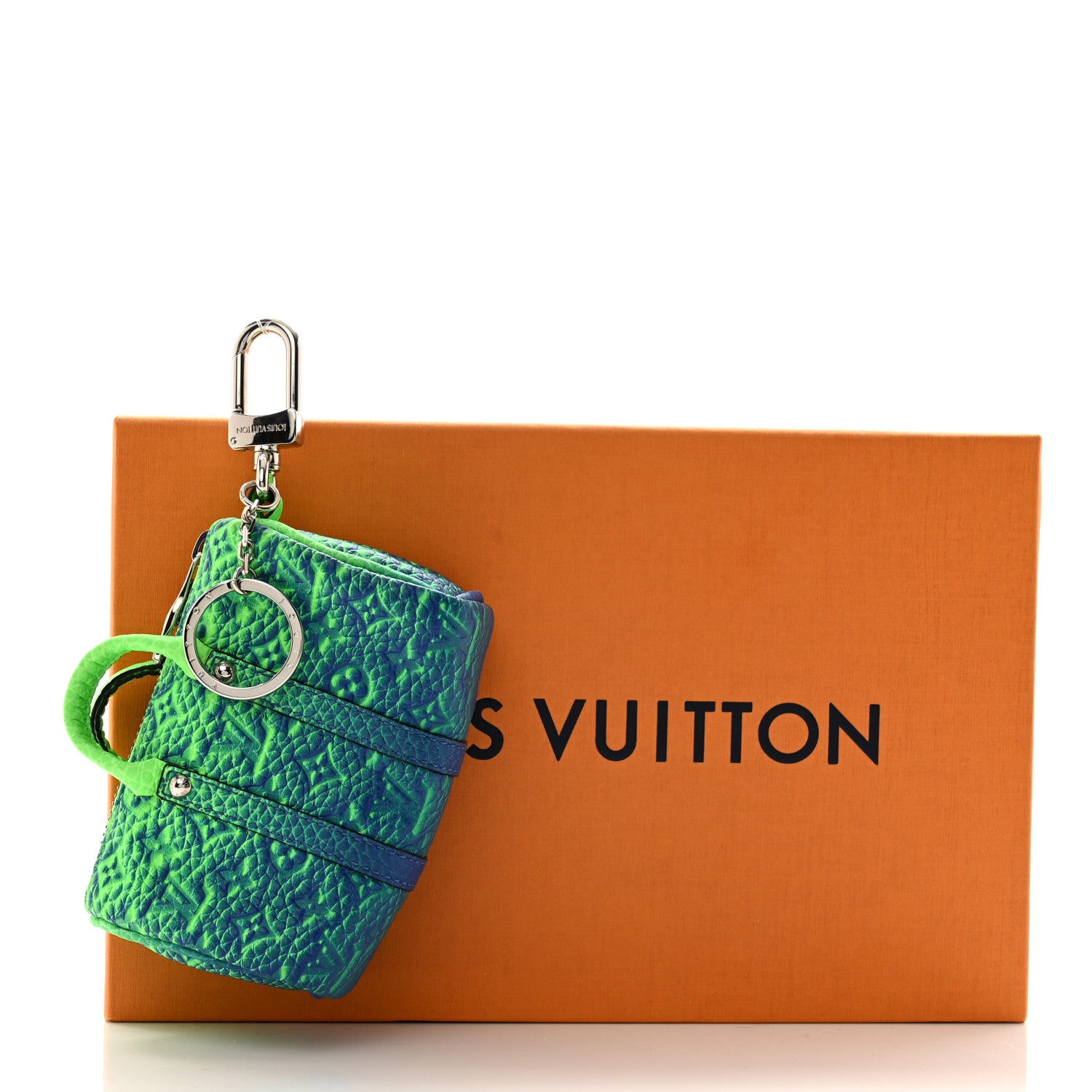 Louis Vuitton Taurillon Illusion Mini Keepall Earphones Pouch Bleu Vert 6 of 6
