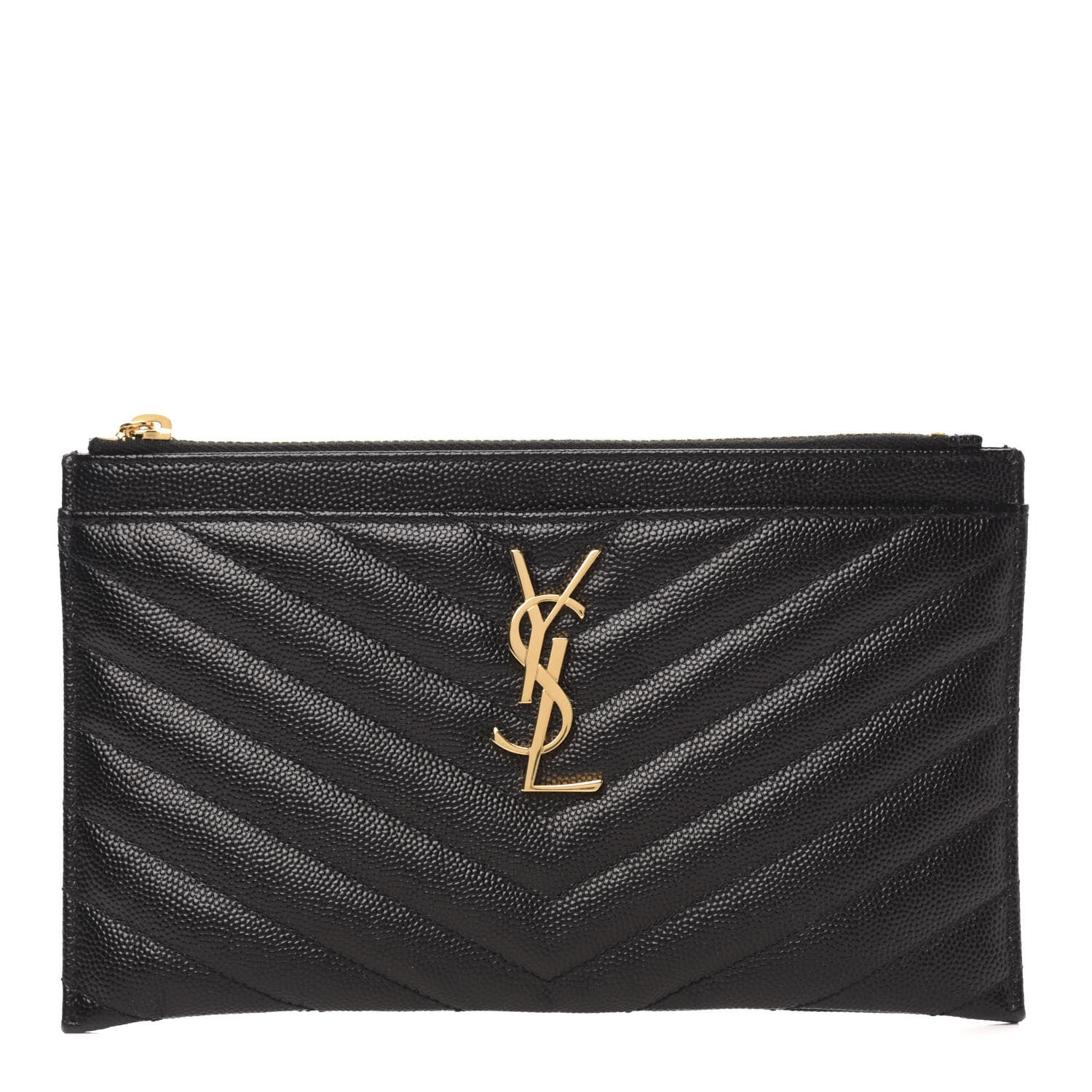 Saint Laurent Grain De Poudre Chevron Monogram Bill Pouch Black 1 of 7