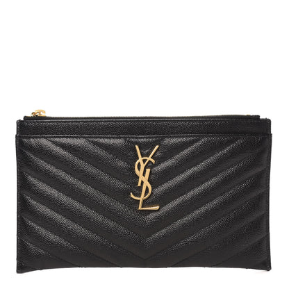 Saint Laurent Grain De Poudre Chevron Monogram Bill Pouch Black 1 of 7