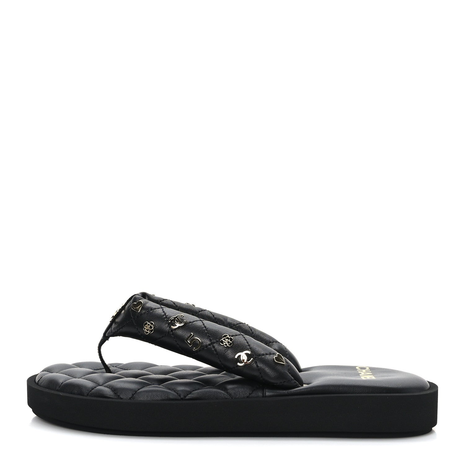 Chanel Lambskin Quilted Padded Charms Thong Sandals 39 Black 1 of 7