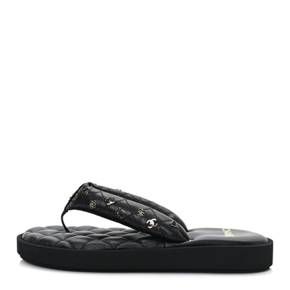 Chanel Lambskin Quilted Padded Charms Thong Sandals 39 Black 1 of 7