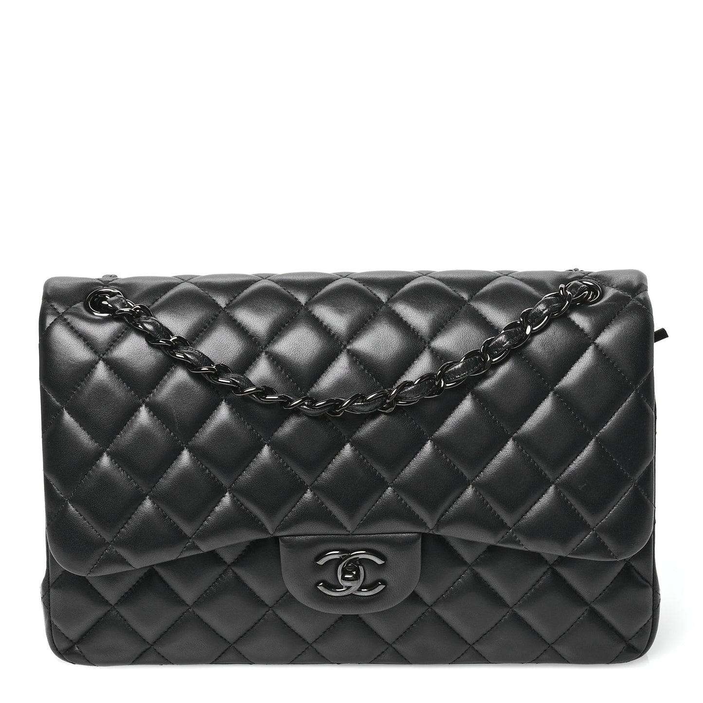Lambskin Quilted Jumbo Double Flap So Black