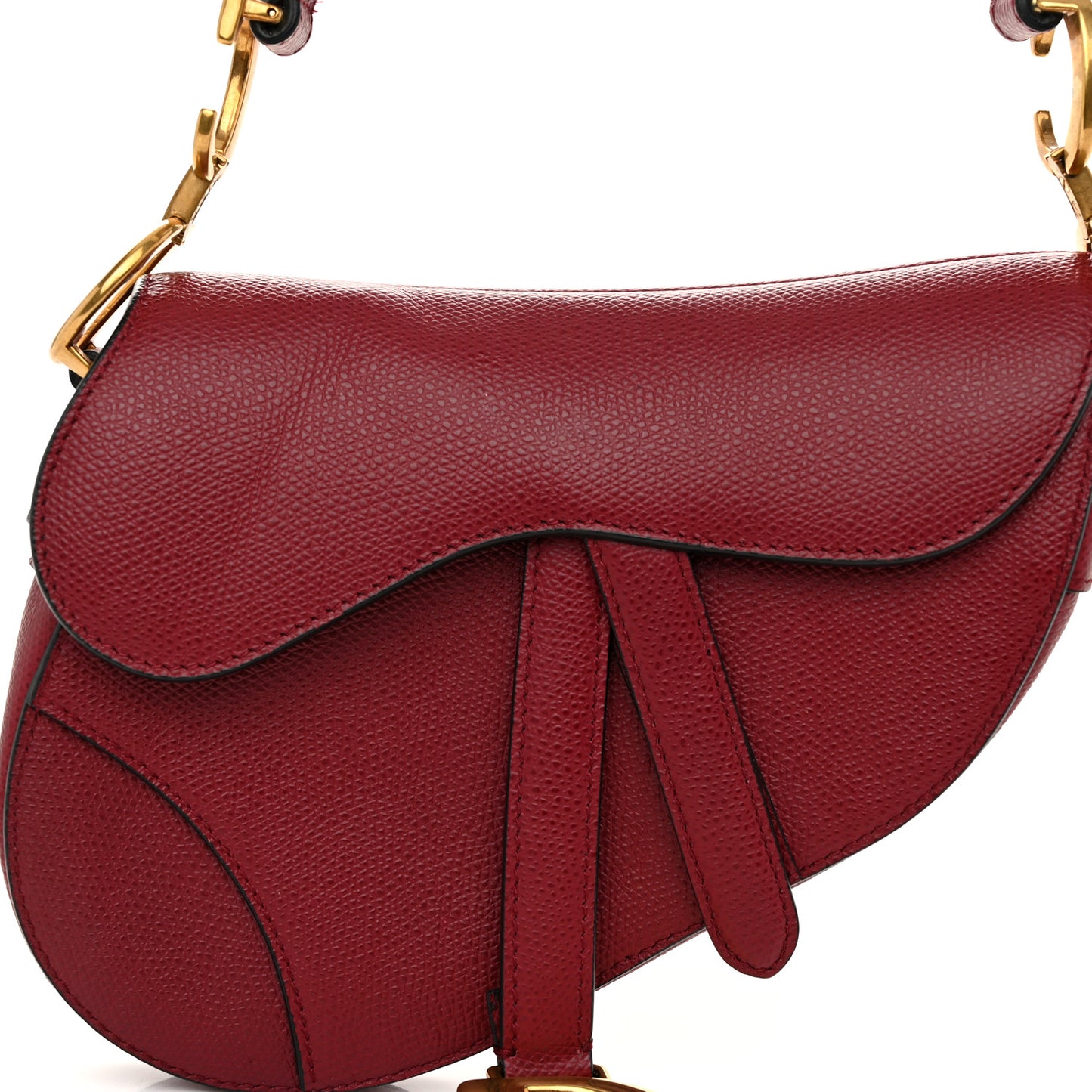 Grained Calfskin Mini Saddle Bag Red