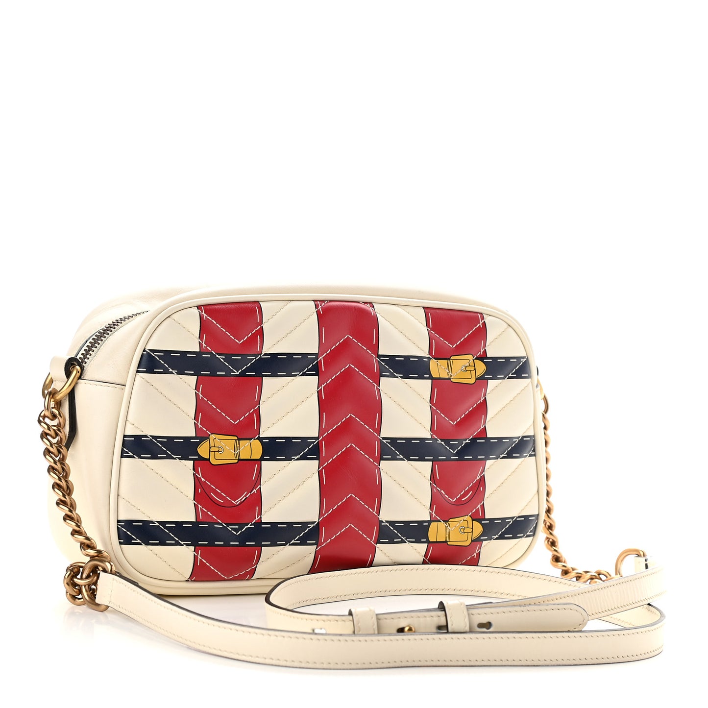 Calfskin Matelasse Trompe L'Oeil Print Small GG Marmont Chain Shoulder Bag White