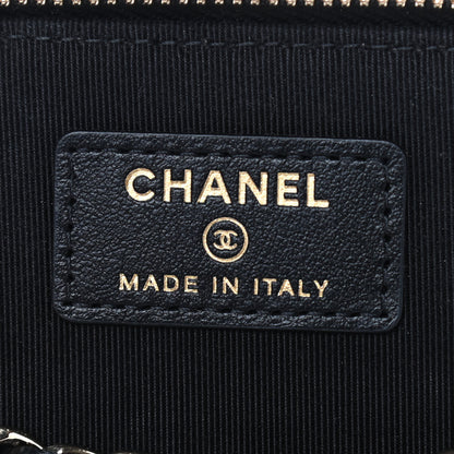 Chanel Lambskin Camellia Embossed Small Vanity Case With Chain Black 6 of 9