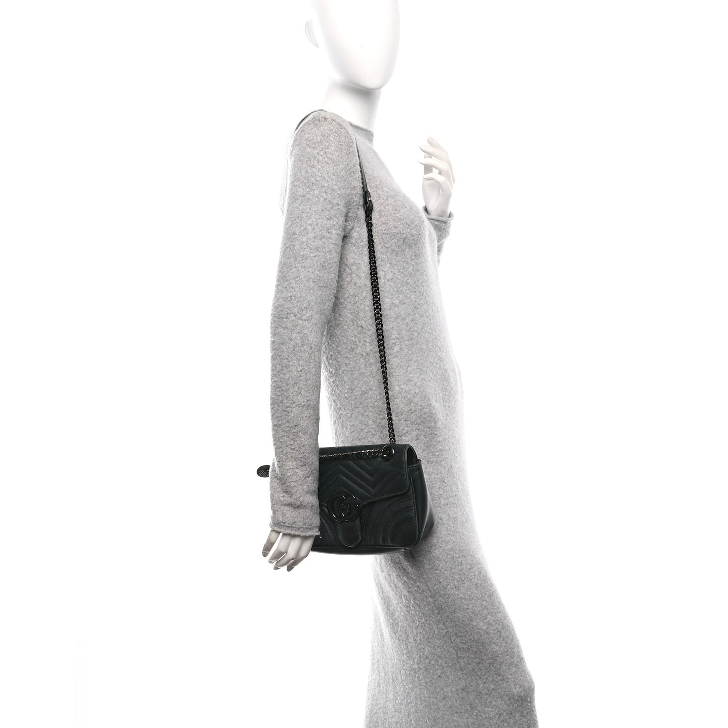 Calfskin Matelasse Monochrome Small GG Marmont Shoulder Bag Black