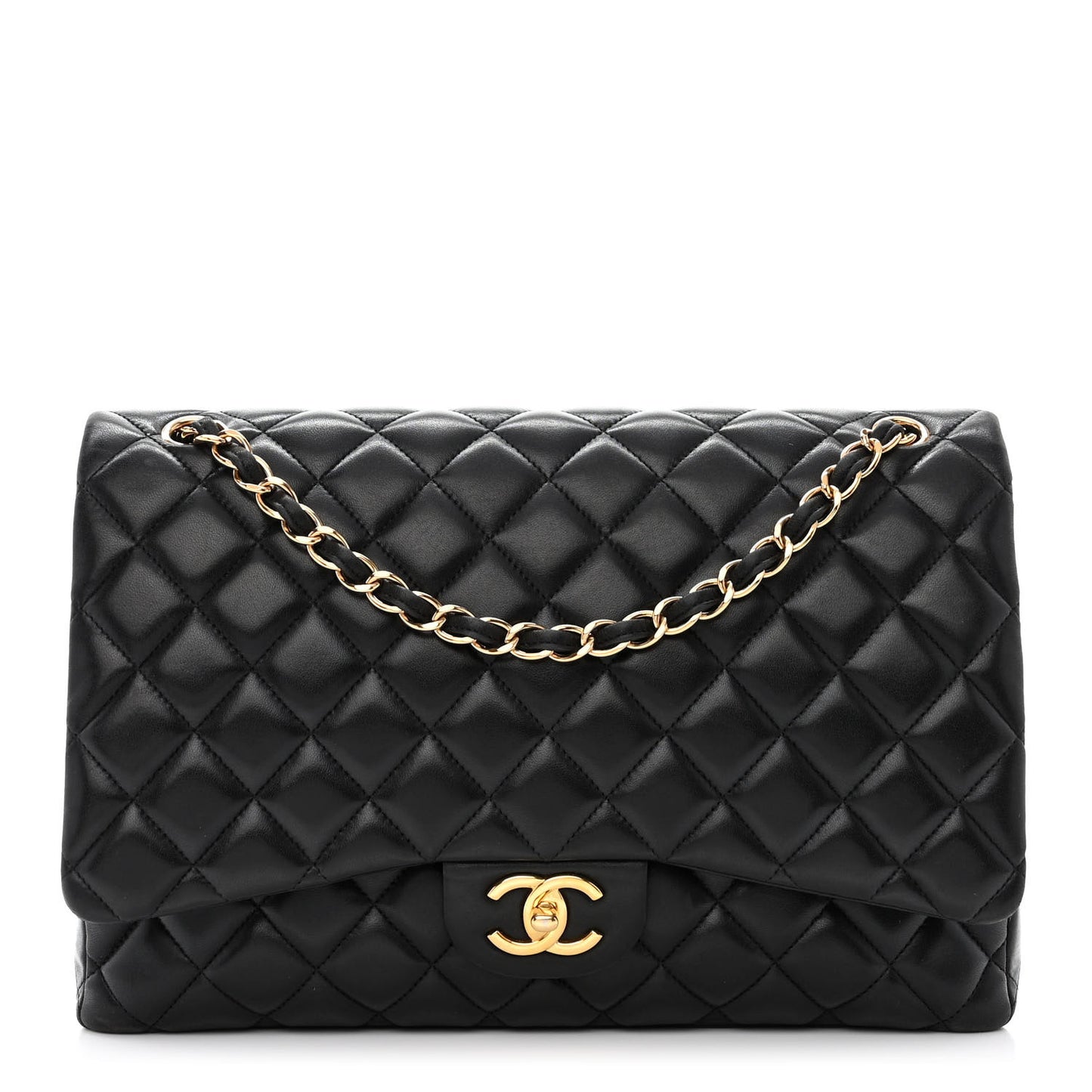 Lambskin Quilted Maxi Double Flap Black