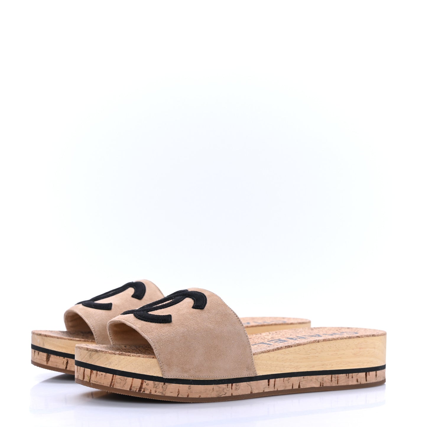 Suede Cork Mule Sandal 40 Beige Black