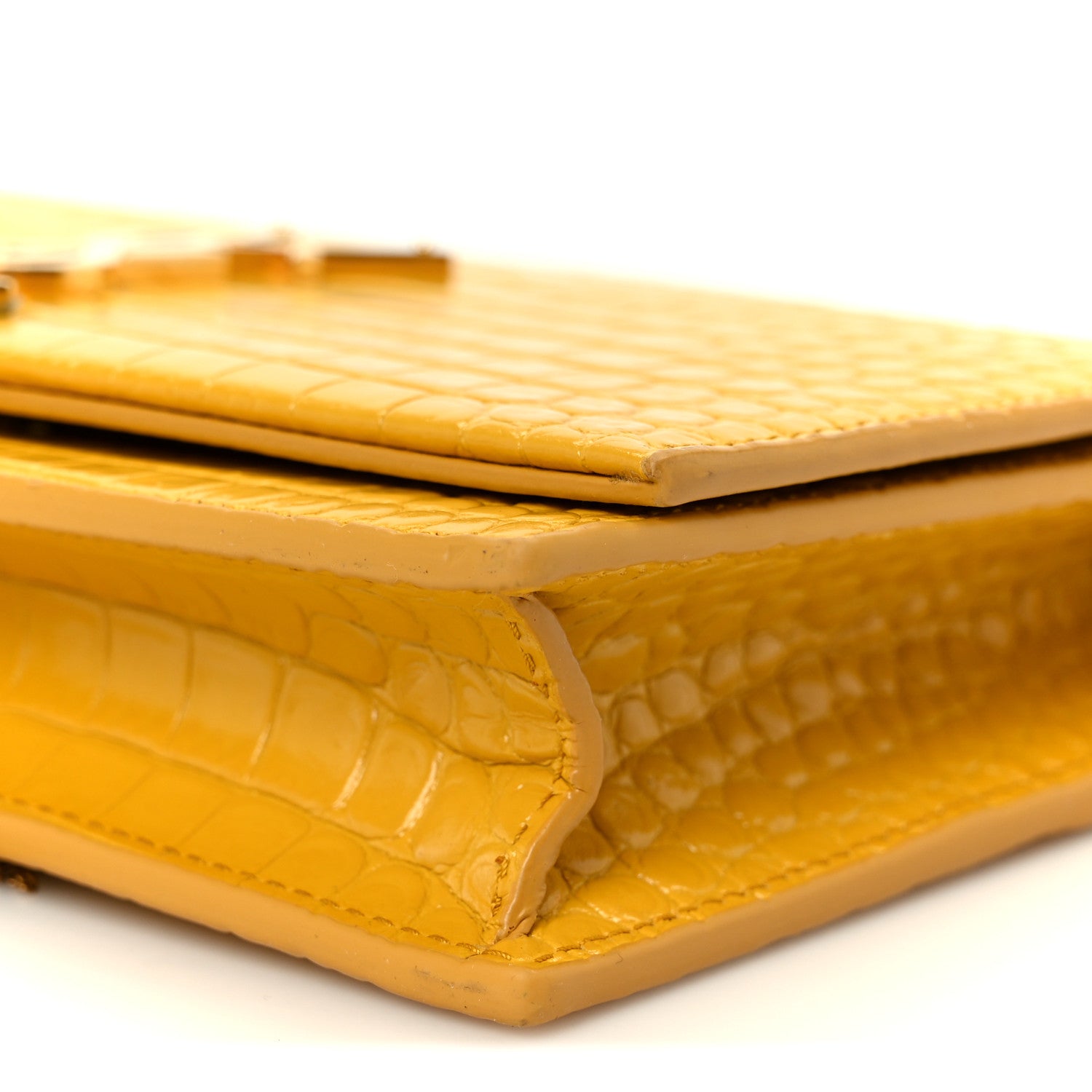 Saint Laurent Calfskin Crocodile Embossed Kate Monogram Tassel Chain Wallet Saffron 9 of 9