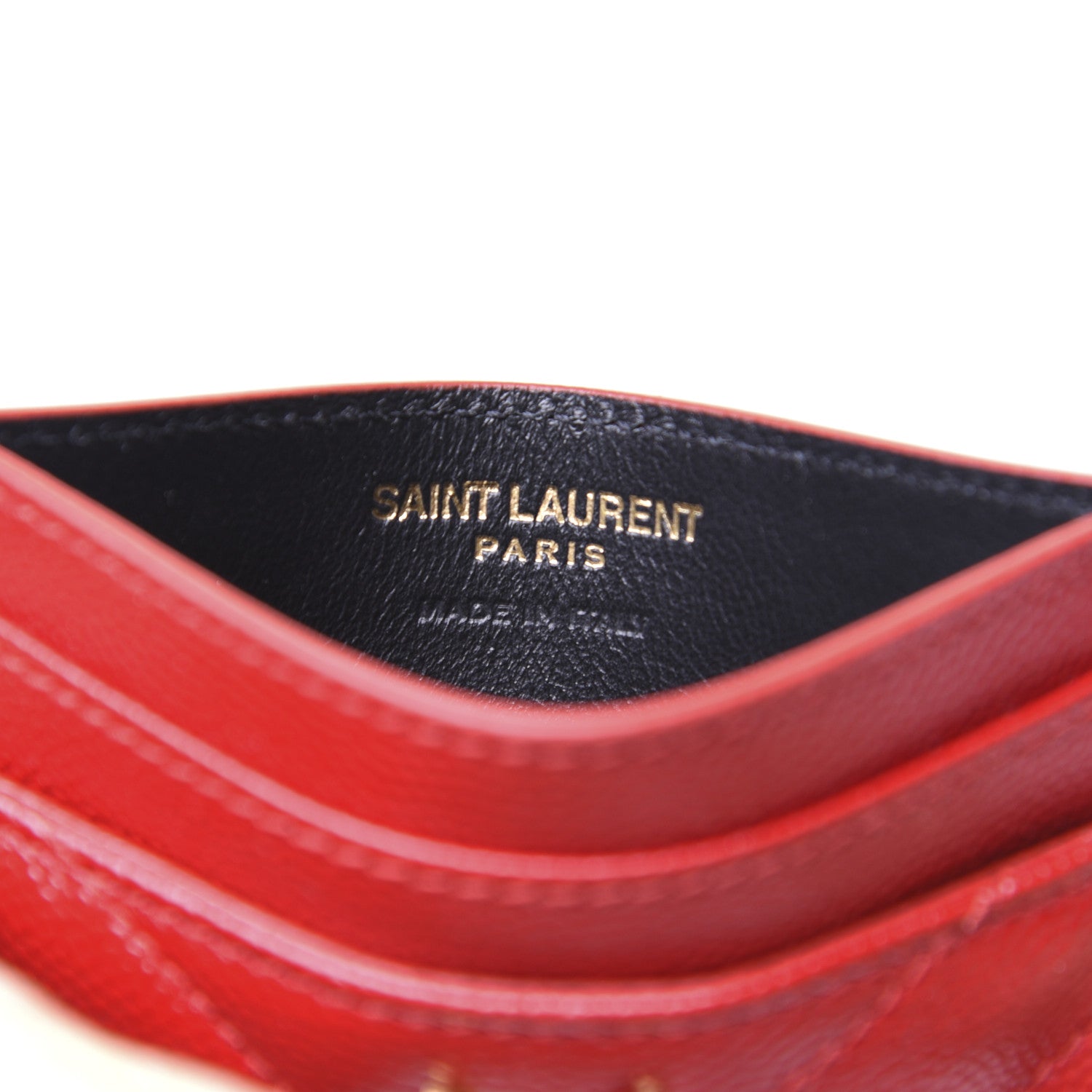Saint Laurent Grain De Poudre Matelasse Chevron Monogram Credit Card Case New Red 4 of 9