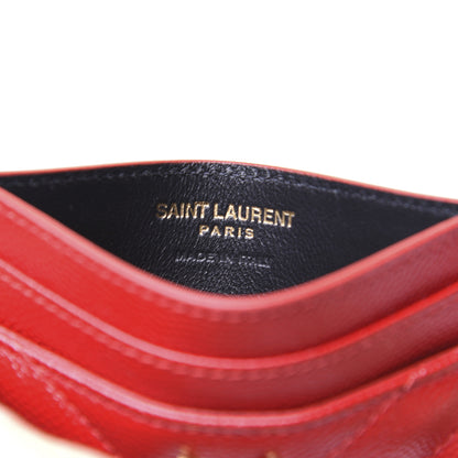Saint Laurent Grain De Poudre Matelasse Chevron Monogram Credit Card Case New Red 4 of 9