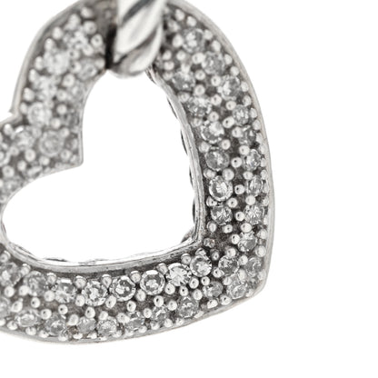 David Yurman Sterling Silver Diamond Pave Heart Charm Pendant Wheat Chain Necklace 5 of 5
