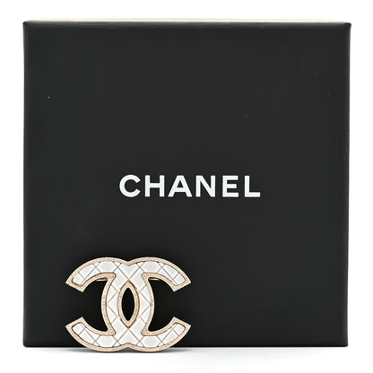 Chanel Metal Quilted CC Brooch Silver Gold 5 of 5