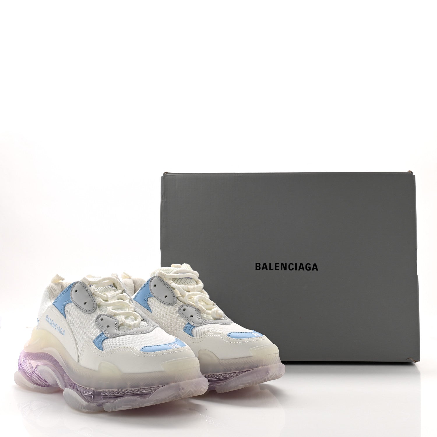 Balenciaga Fabric Mesh Clear Sole Womens Triple S Sneakers 38 Light Blue Grey Lilac White 10 of 10
