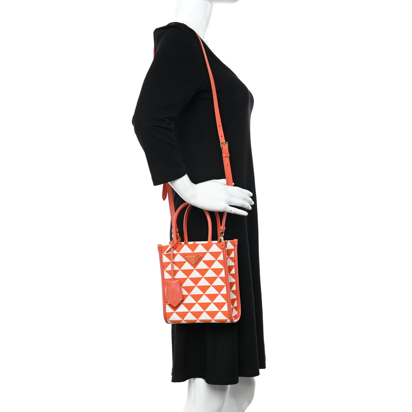Jacquard Saffiano Triangolo Symbole Embroidered Micro Tote Orange White